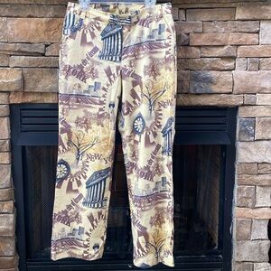 New York City graphic print graffiti jeans pants yellow brown scenery statement
